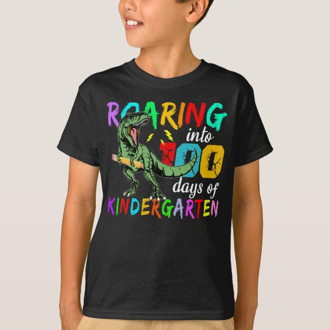 Camiseta T-Rex en 100 días de kindergarten (Anverso)