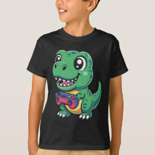 Camiseta T-rex Feliz Con Controlador De Juego Cute Gamer Di