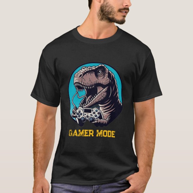 Camiseta T-Rex Gamer Mode Dinosaur Art (Anverso)