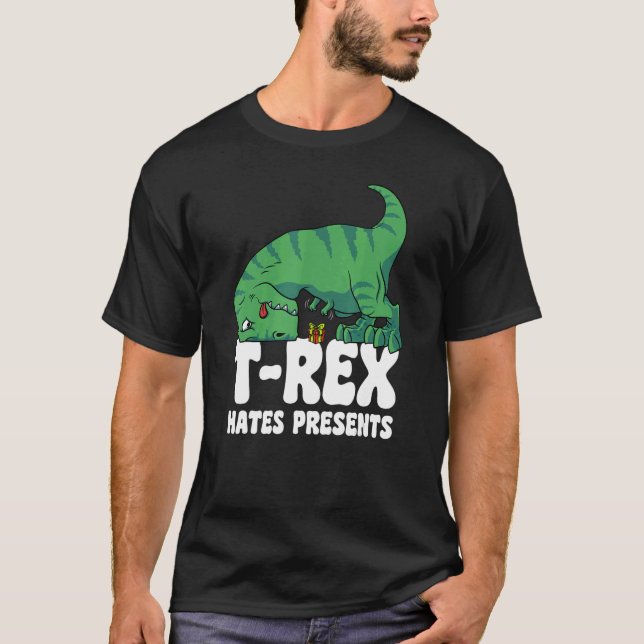 Camiseta T Rex Hates presenta Dino de Brazos Cortos TRex (Anverso)