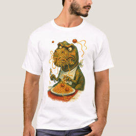 Camiseta T-Rex luchando por comer espagueti