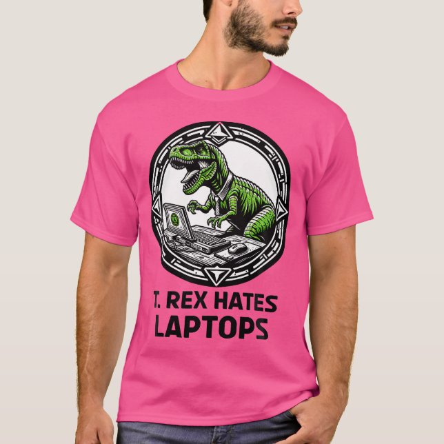 Camiseta T Rex odia las computadoras portátiles (Anverso)