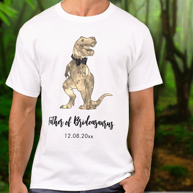 Camiseta T-Rex Padre de Brideasaurus Dinosaur Boda (Father of Brideasaurus dinosaur wedding T-shirt with funny T-Rex wearing a bow tie)