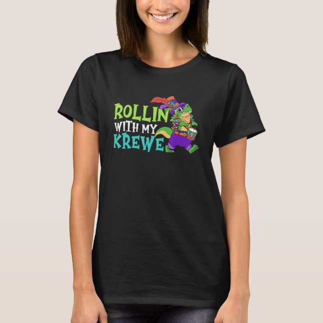 Camiseta T Rex Parade Mardi Gras Carnival Beads Rollin with (Anverso)