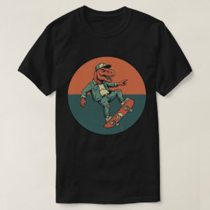 Camiseta T-Rex patinador en mezclilla - Dinosaurio retro ge