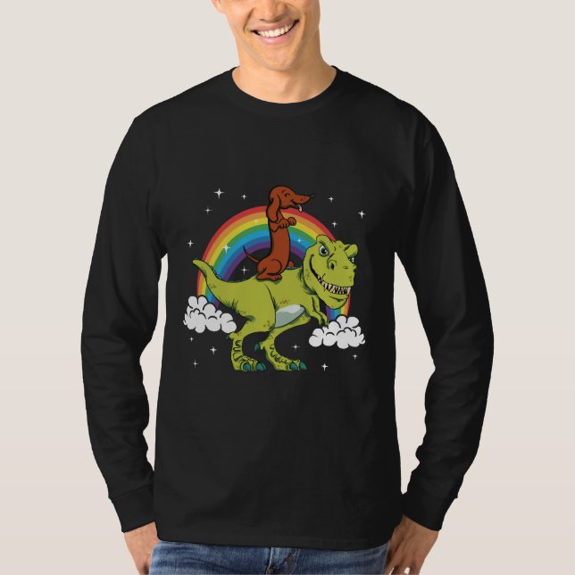 Camiseta T Rex Riding Dachshund Dog Amp Presente (Anverso)