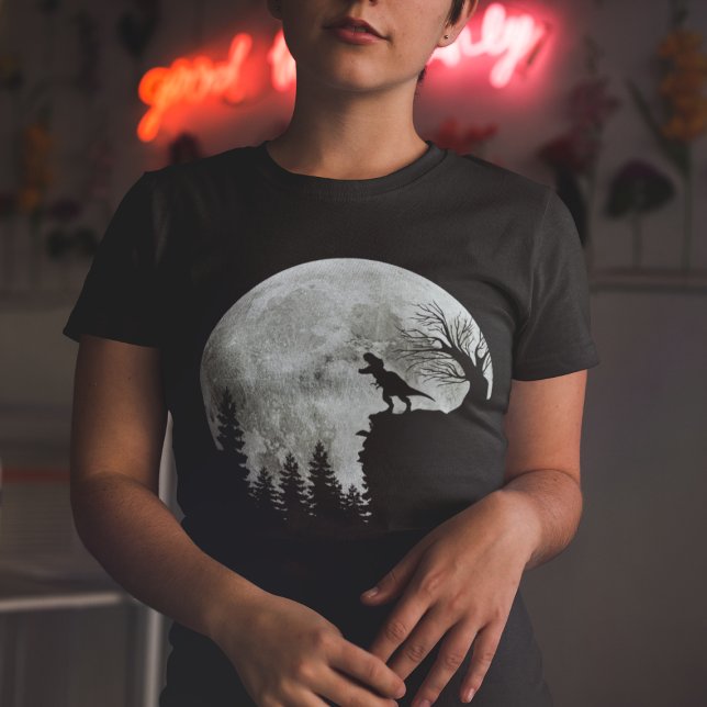 Camiseta t-rex rugir en la luna de halloween de montaña (Subido por el creador)