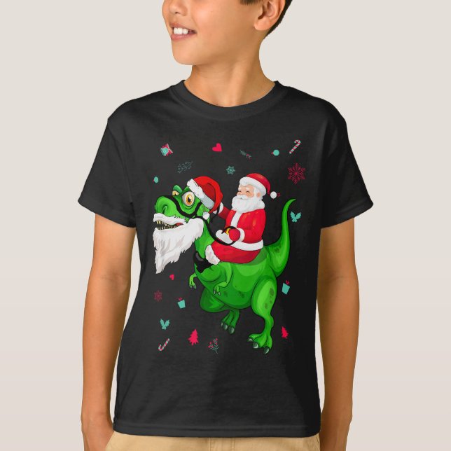 Camiseta T-rex Santa Ride Funny Ugly Christmas Toddler_kids (Anverso)