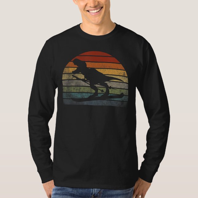 Camiseta T rex ski character Dinosaur in Scarf Skiing Retro (Anverso)