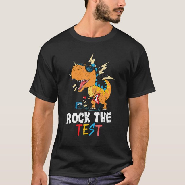 Camiseta T Rex Test Day Rock The Test Teacher Testing Day D (Anverso)