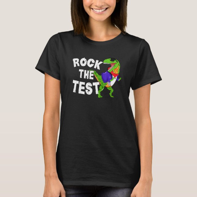 Camiseta T Rex Test Day Rock The Test Teacher Testing Day D (Anverso)
