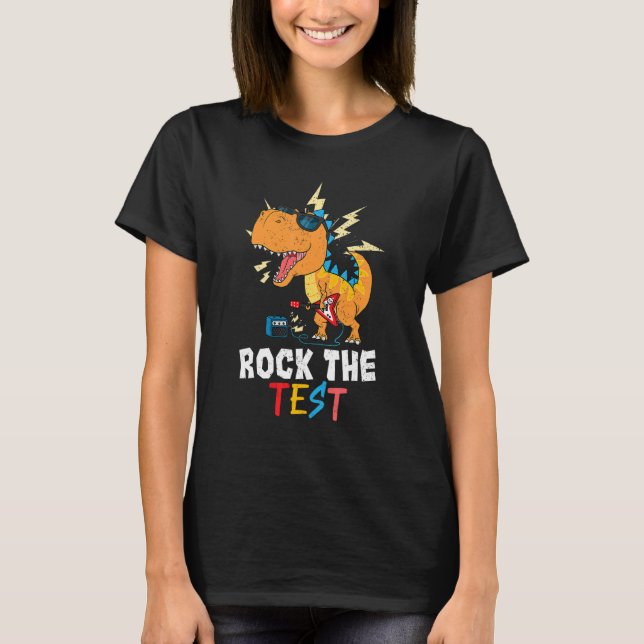 Camiseta T Rex Test Day Rock The Test Teacher Testing Day D (Anverso)
