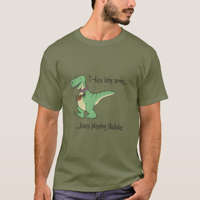 Camiseta T-Rex tiny arms loves playing ukulele (Anverso)