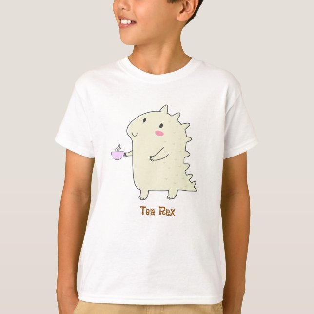 Camiseta T-Rex vs Tea Rex Funny Dinosaur Kid Tee, hilarante (Anverso)