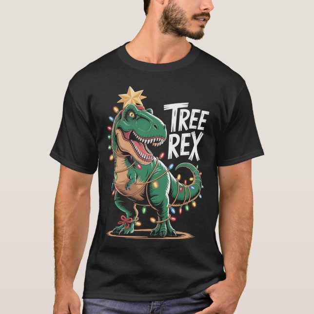 Camiseta T-Rex Xmas Shirt – Dinosaurier mit Lichterkette (Anverso)