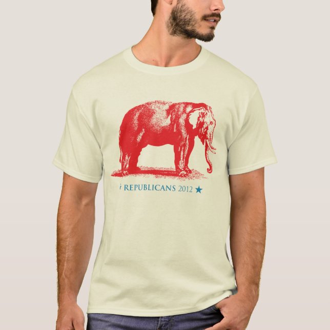 Camiseta T-S republicanos azules blancos rojos del elefante (Anverso)