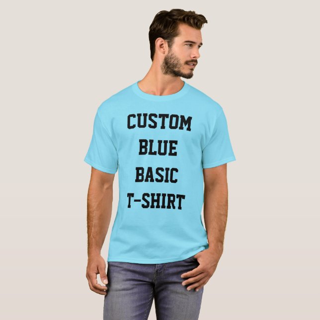 Camiseta T-SHIRT AZUL DE LUZ BÁSICA de los hombres personal (Anverso completo)