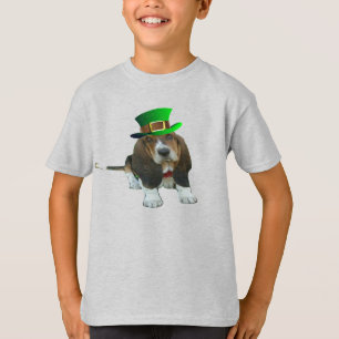 Camiseta T-Shirt Basset Hound Happy St. Patrick's Clover