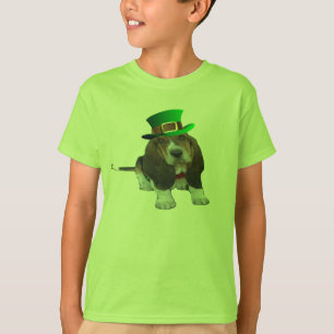 Camiseta T-Shirt Basset Hound Happy St. Patrick's Clover