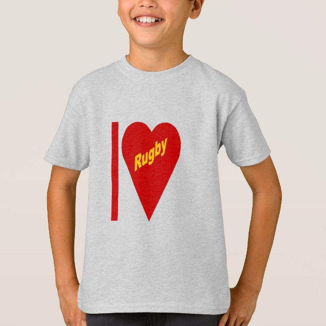 Camiseta T-shirt cendre enfants  I LOVE RUGBY (Anverso)