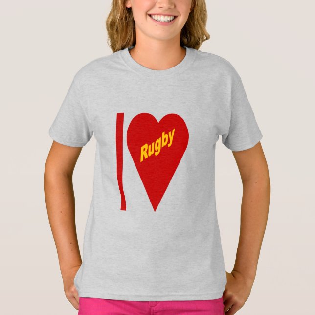 Camiseta T-shirt cendre filles  I LOVE RUGBY (Anverso)