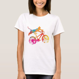 Camiseta T-shirt Chat drôle sur un vélo en peinture.