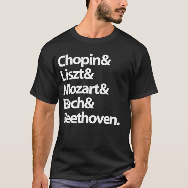 Camiseta T-shirt: Chopin, Mozart, Litz, Bethoven (Anverso)