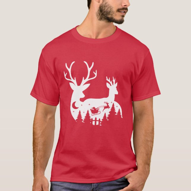 Camiseta T-Shirt : Christmas Reindeer and Santa (red) (Anverso)