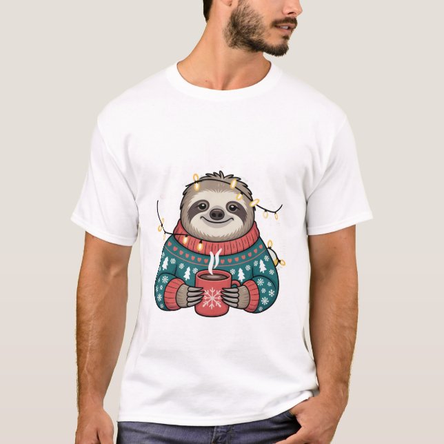 Camiseta T-Shirt Cute Christmas Sloth Tee | Funny Holiday  (Anverso)
