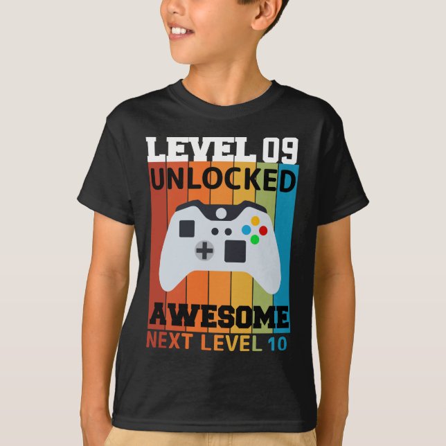 Camiseta T-Shirt de cumpleaños desbloqueado de nivel 09 (Anverso)