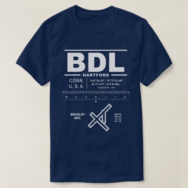 Camiseta T-Shirt del Aeropuerto Internacional Bradley (Diseño del anverso)