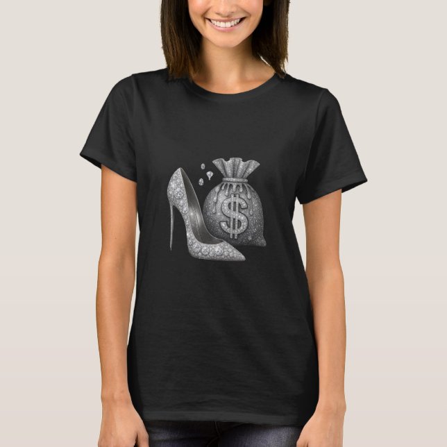 Camiseta T-shirt femme chic – Escarpin argenté scintillant  (Anverso)