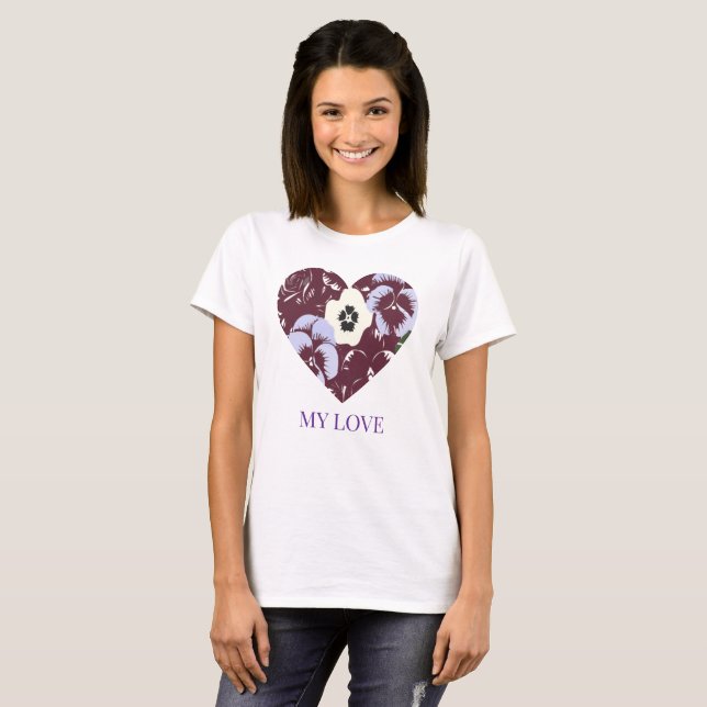 Camiseta T-shirt Femme Cœur de Violettes "MY LOVE" (Anverso completo)