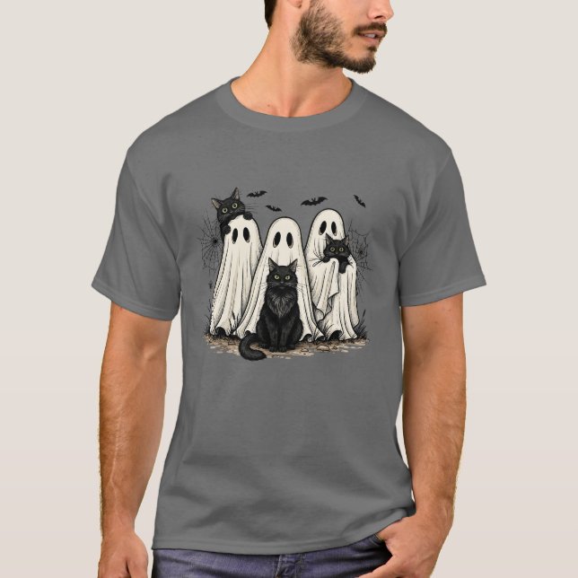 Camiseta T-shirt Halloween Spooky Ghost Black Cat (Anverso)