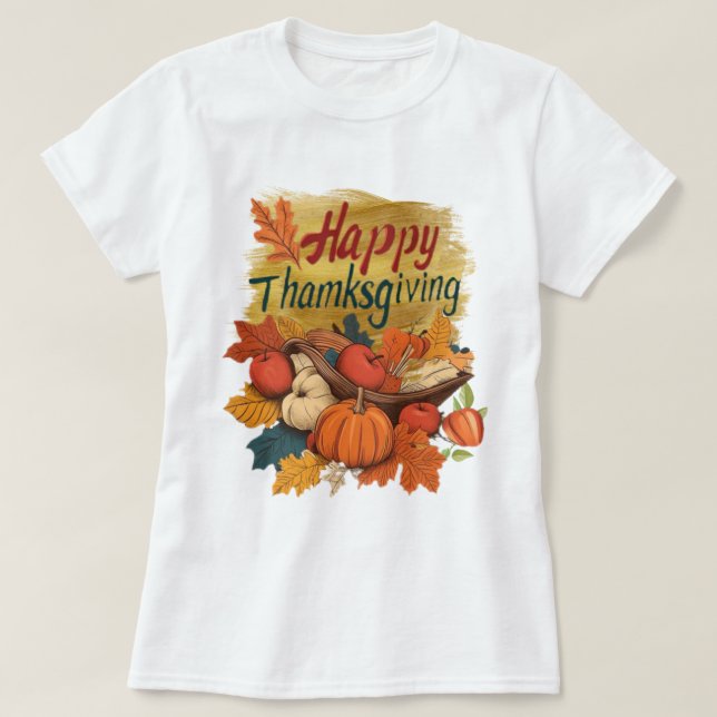 Camiseta T-Shirt happy Thanksgiving golden  (Diseño del anverso)