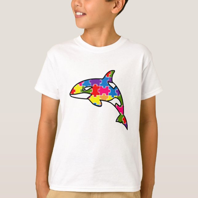 Camiseta (T-shirt) Infantil Quebra-Cabeça - Baleia (Anverso)