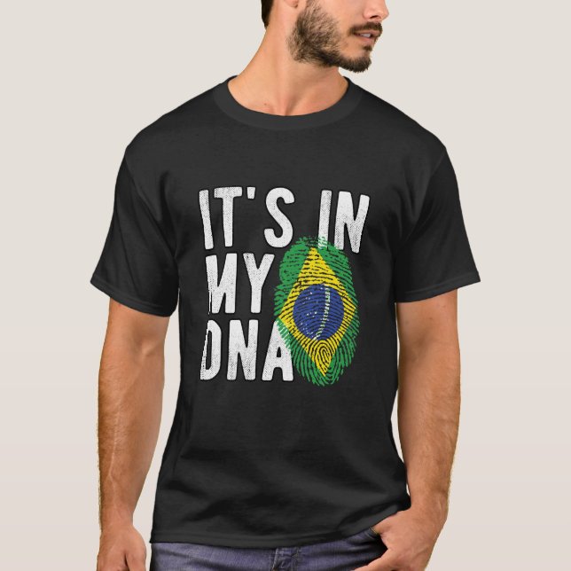 Camiseta T-shirt It's in my DNA brazil Flag Fingerprints (Anverso)