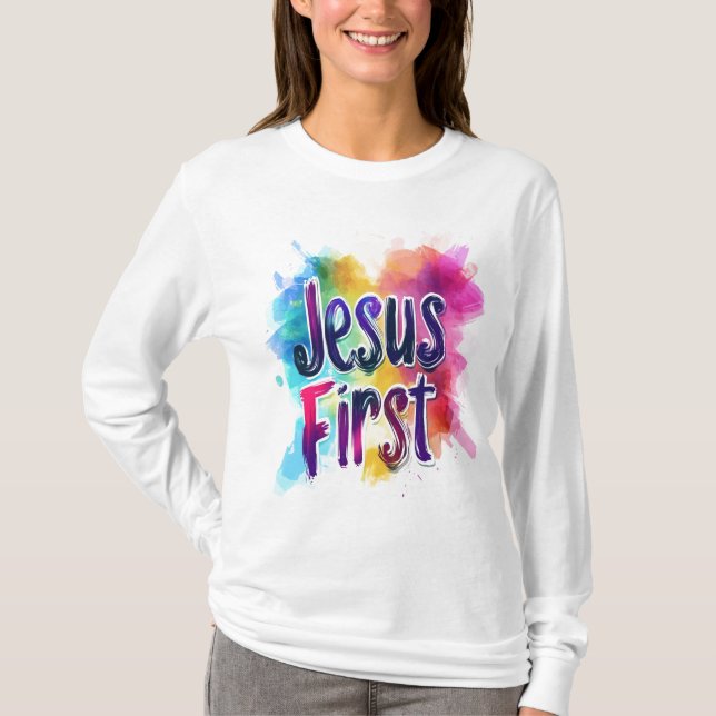 Camiseta T-shirt "Jesus First" basique à manches longues (Anverso)
