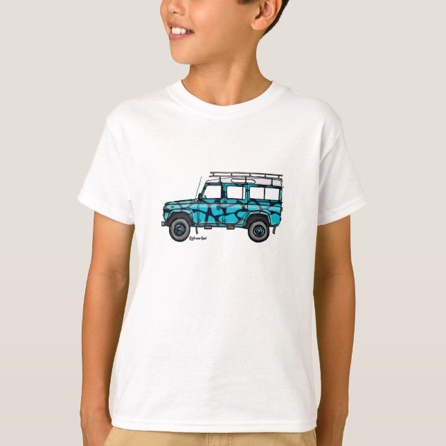 Camiseta T-shirt met stoere Defender in blauwe giraf print (Anverso)