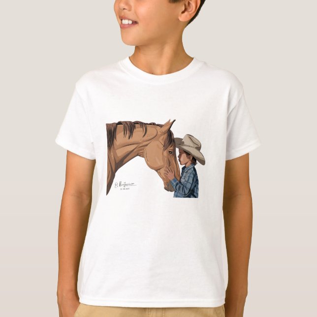 Camiseta T-shirt mit Pferd und Jungen-Motiv (Anverso)