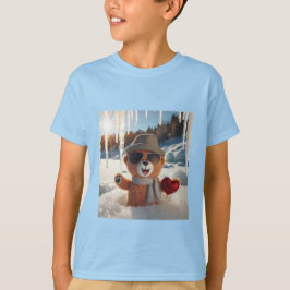 Camiseta T-Shirt mit Teddybär mit Sonnenbrille im Schnee