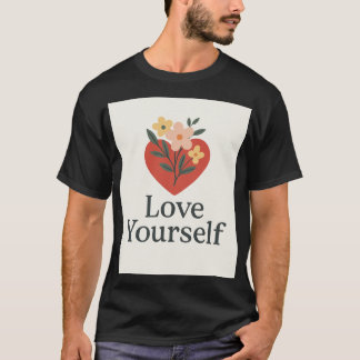 Camiseta T-shirt noir "Love Yourself" avec motif cœur et fl