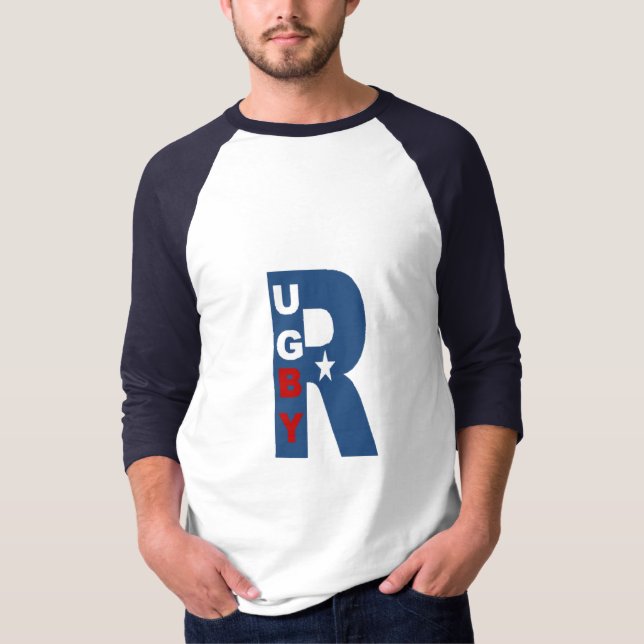 Camiseta T-shirt raglan blanc marine  RUGBY  USA (Anverso)