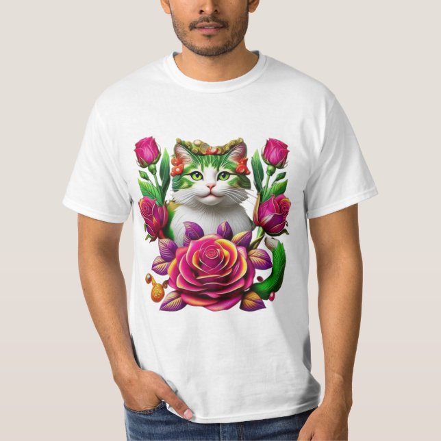 Camiseta  T_Shirt Royal Floral Cat Art (Anverso)