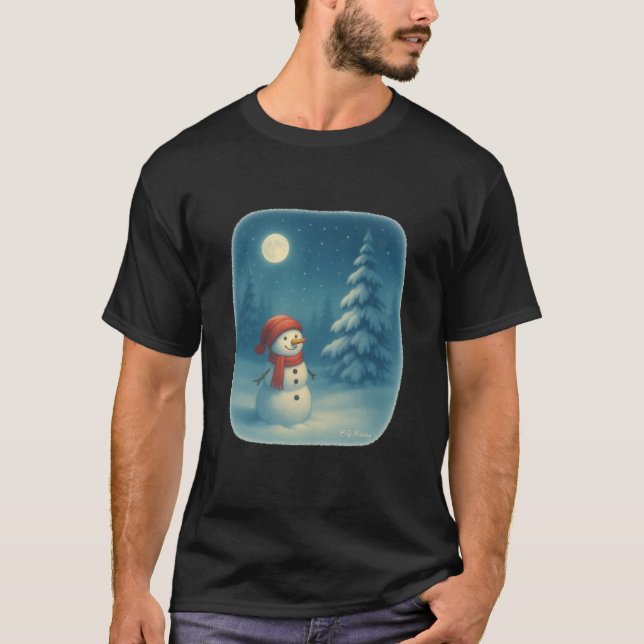 Camiseta T-Shirt Snowman Under the Moon (Anverso)