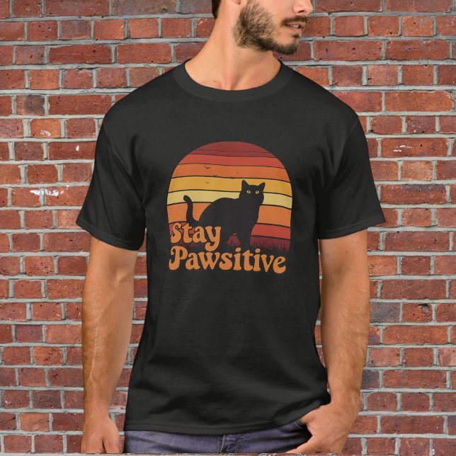Camiseta T-shirt Stay Pawsitive with Black Cat - R (Subido por el creador)