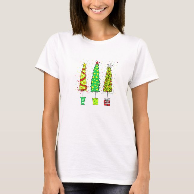 Camiseta T Shirt - Whimsical Christmas Trees (Anverso)