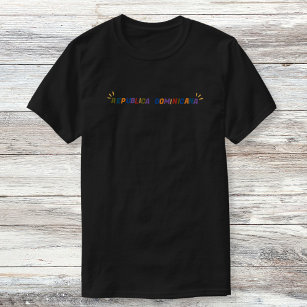 Camiseta T-shirt with colorful text: Dominican Republic