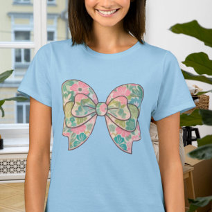 Camiseta T-Shirt with Floral Bow - Boho Chic Style, Casual 