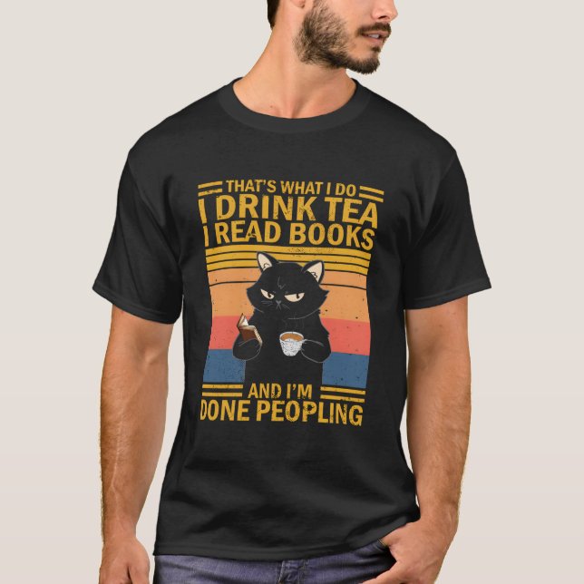 Camiseta T W I Bebo Té Leo Libros Gato (Anverso)